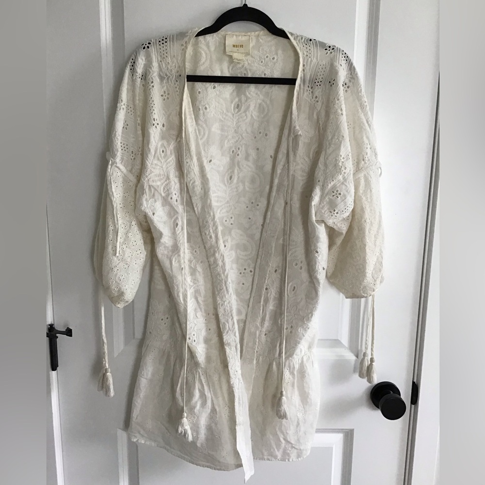 Anthropologie Maeve Cream Eyelet Lace Top